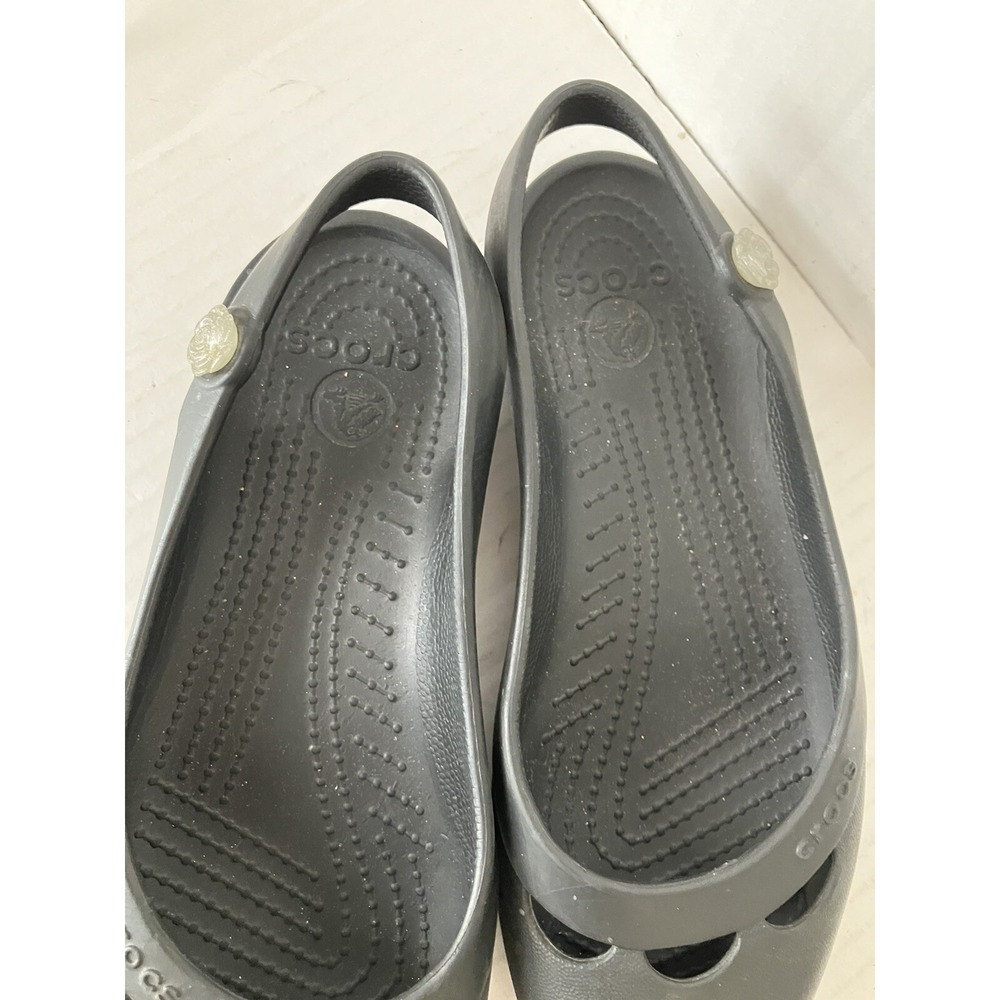 Crocs Shoes Flats Sz‎  7 Black Slip Back Comfort Casual Women - Picture 4 of 13